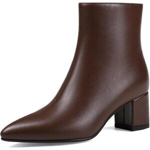 Women's Brown Pu Ankle Boots Pointed Toe Chunky Block Heel Short Boots